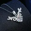 Collar de Plata de Ley S925 Moissanita Color D Ocho Corazones y Ocho Flechas Cabeza de Ciervo Un Ciervo Te Tiene Diseño Moderno Regalo de San Valentín