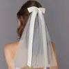 Recién llegado: Velo de Nudo de Lazo de Doble Capa con Borla de Perlas para Registro, Tocado de Princesa Nupcial para Boda Sencilla