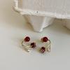 Ankora Red Rose Pearl Zircon Brincos Femininos Frente e Verso Usar Nicho Personalidade Moda Brincos Combinados Brincos