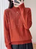 Top de Punto con Pedrería Perla Industria Pesada para Mujer Brillo Suave de Lujo Manga Larga Primavera Otoño Adelgazante Temperamento Jersey Capa Base