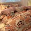 Juego de Cama de Cuatro Piezas de Dibujos Animados de Estilo Femenino, Funda de Edredón Dulce, Ropa de Cama para Dormitorio de Estudiante, Juego Individual de Tres Piezas