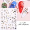 Nuevas pegatinas navideñas para uñas transfronterizas con diseño de copos de nieve, alces, muñecos de nieve, campanas y árboles dorados. Adhesivos láser para uñas.