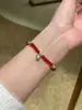 Pulseira da Sorte em Prata Esterlina S925 com Ágata Vermelha Natural Novo Estilo Chinês Simples Moda Pulseira de Cabacinha Elegante Versátil Acessório de Mão