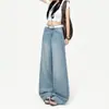Calça Jeans Wide Leg de Lyocell Tencel para Mulheres, Fina e Respirável, Modelagem Solta, Bordada, Corte Reto, Comprimento Longo, Versátil