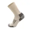 Calcetines térmicos gruesos hechos a medida transfronterizos, calcetines deportivos de lana para senderismo para hombres y mujeres, absorbentes de sudor, antibacterianos, resistentes al olor, calcetines cálidos de media pantorrilla