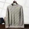 Nuevo suéter de cachemira grueso de tres hilos de cinco agujas con cuello redondo para otoño e invierno para hombre, prenda interior de punto con diseño de trenzas