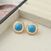 Nuevos Pendientes Cuadrados Geométricos Estilo Retro Maillard con Concha Ojo de Tigre para Mujer Moda Simple Estilo de Nicho de Alta Gama