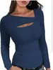 2025 Europa e Estados Unidos novos produtos transfronteiriços Amazon. Camiseta Irregular Slim-fit de Manga Comprida Top Roupa Feminina Transfronteiriça Europeia e Americana