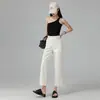 Jeans rectos blancos modelo nuevo 2026 transfronterizos para mujer, tiro alto, adelgazantes, petite, pantalones cropped, pantalones baguette cigarette