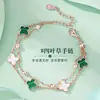 Pulsera de Trébol de Cuatro Hojas de Malaquita para Niñas, Pulsera Versátil de Ágata Roja, Regalo de Cumpleaños tipo Joyería para Novia en San Valentín