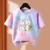 Camiseta de Verano con Estampado Tie-Dye de Manga Corta para Niñas, Nuevo Estilo Coreano, Holgada, Elegante y Versátil para Niños Medianos y Grandes