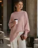 Suéter de punto pullover de cuello redondo transfronterizo europeo y americano 2026 otoño/invierno para mujer, estilo suelto y relajado de Amazon, suéter de color liso para mujer