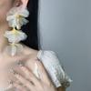 Pendientes de Borla con Gota de Agua de Perla y Flor de Gasa Estilo Vacacional Pendientes de Diseño de Personalidad Exagerados de Moda Elegantes de Alta Gama Pendientes de Moda