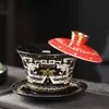Color Esmalte Giratorio Flotante Cubierta de Tres Talentos Tazón Tapa Kung Fu Chino Hogar Preparación de Té Porcelana con Trazos Dorados Tazón de Té con Tapa