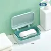 Jabonera de Baño con Tapa, Soporte de Jabón Doméstico con Tapa abatible sin taladro, Estante de Jabón de Doble Capa con Drenaje