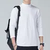 Outono 2025 Estilo Coreano Camiseta de Gola Alta Manga Longa Slim Fit Tops Masculinos Tamanho Grande Camisa Básica Masculina