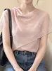 Camisa Rosa de Estilo Francés con Cuello Drapeado y Mangas Cortas para Mujer, Nuevo Top Elegante Verano 2026, Camisa Artística de Estilo Francés