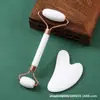 Massageador Facial Roller de Quartzo Rosa Não-Jade, Bastão Especial para Massagem Facial Lifting em Formato de Coração, Placa Meridianal Gua Sha