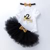 Atacado transfronteiriço ins roupas infantis novo desenho animado aniversário manga curta vestido princesa cor acessório de cabeça conjunto de três peças