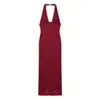 Comercio exterior europeo y americano sexy vestido de encaje jacquard con abertura en la espalda, corte ajustado, escote en V profundo, sin espalda, cuello halter