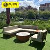 Combinação de mesa de centro e sofá de madeira maciça para lazer ao ar livre, personalização de sofá de tronco de mármore para pátio de jardim ao ar livre