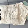 Direto da Fábrica/Boa Qualidade Conjunto de Pijama Cardigan de Algodão Nuvem com Lapela para Mulheres Primavera/Outono Manga Longa Calça Longa Conjunto para Casa