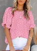Nuevas Blusas de Gasa Europeas y Americanas para Mujer Verano 2026 Amazon Mangas Cortas Cuello Redondo Estampadas Mangas Abullonadas Camisas Pulóver para Mujer
