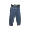 Outono e inverno 2021 Novo estilo coreano calça reta pequena versátil cintura alta modeladora cropped harém jeans do papai para mulheres
