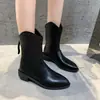 Botines de Tobillo para Mujer 2026 Invierno Nuevo Estilo Punta Fina Tacón Grueso Antideslizantes Resistentes al Desgaste Color Sólido Impermeables Cremallera Trasera Moda