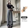 Calça de terno cinza feminina, estilo outono, calça corte banana, cintura alta, fluida, calça casual de perna reta, calça de perna larga estreita