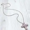 Colar com Pingente Cruzado Gelo Moído Rosa Francês Fada Gentil Corrente de Suéter Doce Menina de Alto Valor