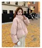 Jaqueta de algodão acolchoada com enchimento de plumas, tamanho pequeno, ajustada, para mulheres, estilo curto, nova coleção 2026, estilo coreano, visual preppy, gola alta, casaco puffer