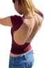 Primavera/Verano 2026 Amazon Europeo y Americano Y2K Sexy Atractiva Espalda Descubierta Color Sólido Top Manga Corta Camiseta para Mujer