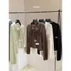 Suéter de Punto Cardigan Versátil Ajustado Cuello Solapa Corbata Estilo Retro Coreano Dulce de Principios de Otoño para Mujer 66756