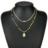 Collar Ajustable para Mujer con Colgante de Concha Estilo Resort Bohemio, Cuentas de Arroz de Colores, Perlas Doradas, Set de Dos Piezas
