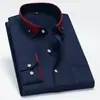 Nueva Camisa Casual de Negocios para Hombre Primavera y Otoño Cuello de Contraste Elástica Manga Larga Cómoda Sin Planchar Top Color Sólido Juvenil