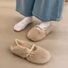 Sapatos Peludos Femininos 2026 Inverno Uso Externo Veludo Plus Laço Algodão Pérola Sapatos Femininos Slip-on Fundo Plano Uso Bidirecional Mocassins