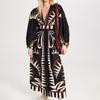 2026 Comércio Exterior Transfronteiriço Roupas Europeias e Americanas para Mulheres, Novo Estilo de Verão com Mangas Bufantes Estampadas Gola Lapela Cintura Marcada Vestido Flare