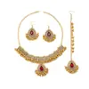 Conjunto de tres piezas con borlas y colgante de perla y gema india, collar y pendientes de clavícula vintage a la moda, traje de gota de agua hueca para mujer