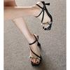 Sandalias Diseño de Nicho para Mujer Nuevo Negro Punta Abierta Correa con Hebilla de Pedrería Tacón de Aguja Verano Tacones Altos
