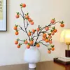 Ruyi de Caqui Fruta de Caqui Falsa Arranjo de Flores Artificiais Decoração de Mesa Entrada Ornamento de Arranjo Floral Transmissão ao Vivo Dropshipping