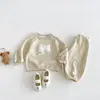Conjunto de Punto Estilo Coreano Otoño para Bebés Niños Dianxi, Sudadera con Parches de Dibujos Animados y Pantalones Jogger, Elegante Conjunto de Dos Piezas