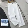 Pantalones Rectos 7/8 para Mujer de Figuras Petites, Estilo Delgado de Verano, Nuevo Modelo 2026, Pantalones Casuales de Pierna Ancha de Cintura Alta de Longitud 9/10 A12793