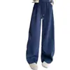 Pantalones de Pierna Ancha Etiqueta Negra Mujer Otoño Invierno Nuevo Cintura Alta Caída Adelgazantes de Terciopelo Plus Pantalones de Pierna Ancha Invierno Sueltos Persona Baja Pantalones Deportivos