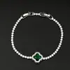 Nuevo Pulsera de Broche de Cuatro Hojas Redondo Completamente Diamantado Micro Pavé de Circonita Cadena de Tenis Diseño de Nicho