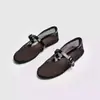 Sapatos Femininos de Malha Respirável de Verão Sapatos Únicos Respiráveis de Rede Peixe Nicho Bico Redondo Boca Rasa Sapatos Rasos Planos de Ballet