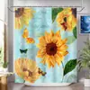 ¡Guau, Cortina de Ducha Personalizada Transfronteriza con Patrón de Girasol, Impresa Digitalmente, Impermeable y a Prueba de Moho para Baño