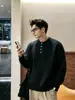 Suéter de Malha Trançada com Gola Henley Estilo Old Money para Homens, Caimento Relaxado, Manga Longa, Outono/Inverno, Peso Pesado, Espessado, Jaqueta Suéter Quente
