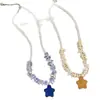 Collar de pentagrama con cuentas de piedra volcánica y estilo vacacional de playa para mujer, diseño dulce, cadena de clavícula de nicho
