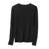 Suéter rosa de punto con cuello redondo para mujer, otoño, corte ajustado, lavable a máquina, camiseta base 100% lana merino de hilo fino